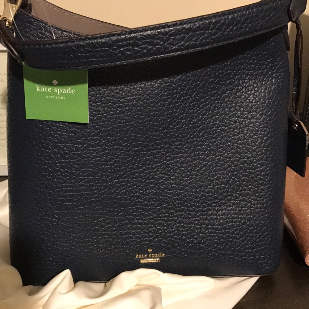 NWT Kate Spade Carter Satchel navy blue pebble leather - Picture 7 of 8
